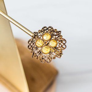Gold Amber Embellished Brooch